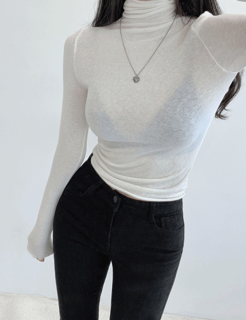 [ 답답함제로/앙고라스판 ] 메라 스판 컷팅 폴라 크롭 긴팔 티셔츠