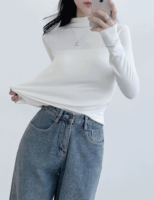 [ 부들촉촉/안감기모 ] 케치 반목 폴라 스판 기본 티셔츠